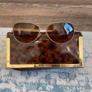 Tory Burch leather wrapped aviator sunglasses